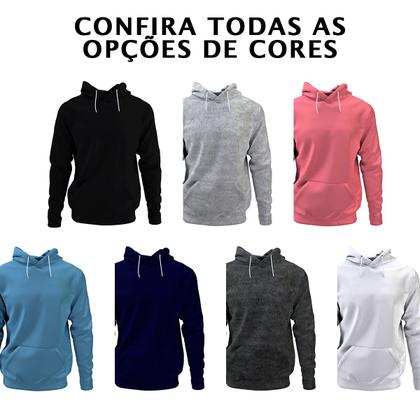 Imagem de Blusa de frio moletom liso canguru com capuz felpado e macio