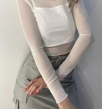 Imagem de Blusa De Tule Feminina Manga Longa - Tamanho Único