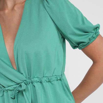 Imagem de Blusa Dzarm Decote V Com Cordão Manga Elástico Feminina