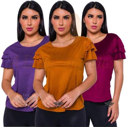 Imagem de Blusa em Suede Manga Babado Blusinha Suede Feminina