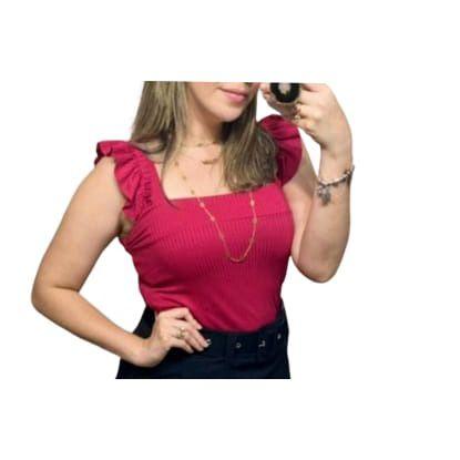 Imagem de Blusa feminina alça babado malha canelada fashion