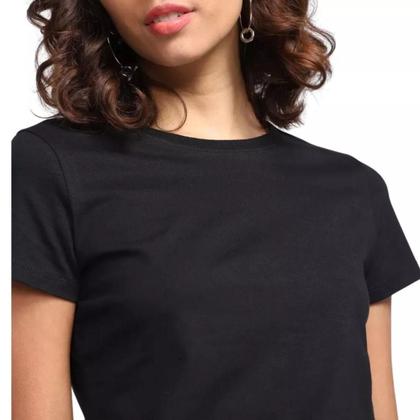 Imagem de Blusa Feminina Algodão Preta Básica Malwee Original Gola Redonda
