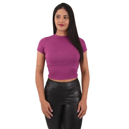 Imagem de Blusa Feminina Basica Canelada Gola Manga Curta Estilo Cropped