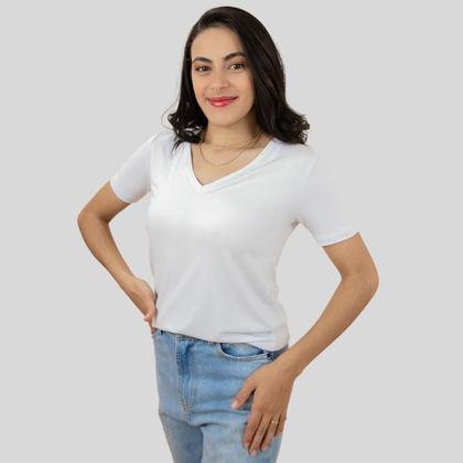 Imagem de Blusa Feminina Básica Manga Curta Decote V Branca