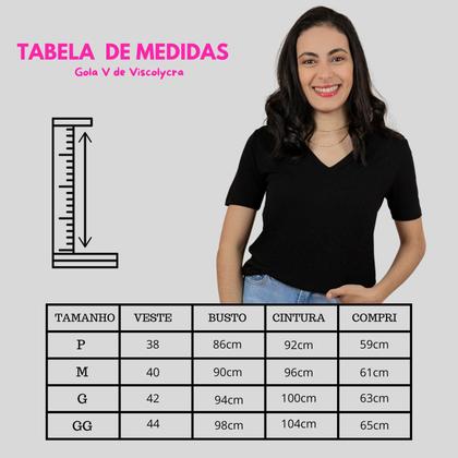 Imagem de Blusa Feminina Básica Manga Curta Decote V Preto