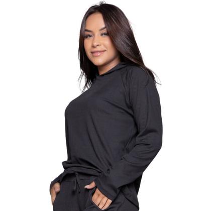 Imagem de Blusa Feminina Canelada Com Capuz Comfy outono inverno