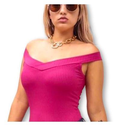 Imagem de Blusa feminina canelada ombro a ombro regata com bojo fashion