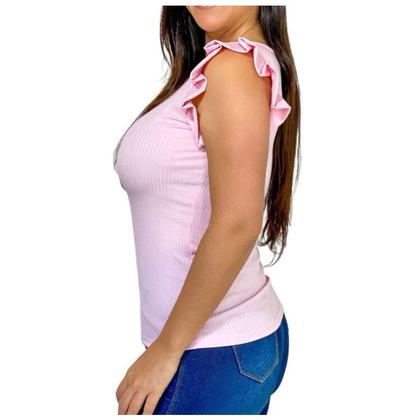 Imagem de Blusa feminina canelada regata babado super macia confortável