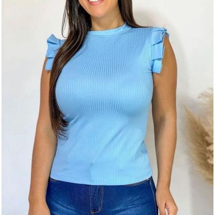 Imagem de Blusa feminina canelada regata babado super macia confortável