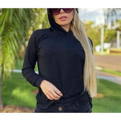 Imagem de Blusa feminina com capuz tecido viscolycra manga longa