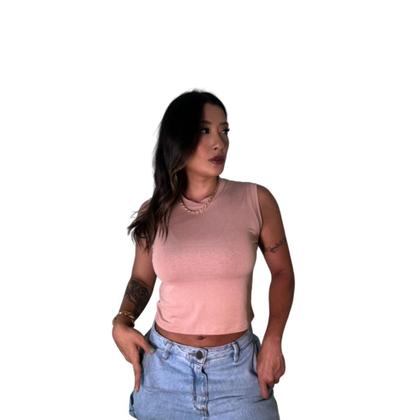 Imagem de Blusa Feminina Cropped Liso Basico Sem Manga Moda Casual Blogueira Tendencia