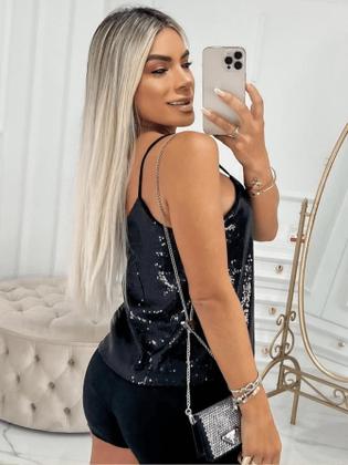 Imagem de Blusa Feminina de Alcinha Paete Brilho Tendencia Festa Verão Reveillon