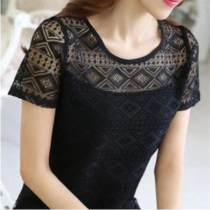 Imagem de Blusa Feminina de Chiffon com Renda - Estilo Coreano - Tamanho Ajustado