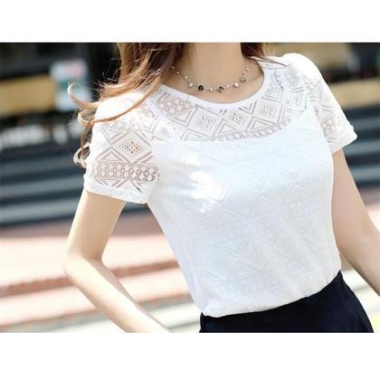 Imagem de Blusa Feminina de Chiffon com Renda - Estilo Coreano - Tamanho Ajustado