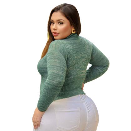 Imagem de Blusa feminina de trico gola fechada manga longa Sueter de frio curto decote redondo alto Tamanho unico PP P M
