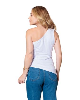 Imagem de Blusa Feminina de Um Ombro Só Assimétrica com Fenda e Lateral Franzida