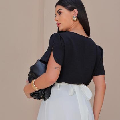 Imagem de Blusa Feminina Elegante Manga Curta Social Alfaitaria Verão