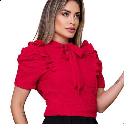 Imagem de Blusa Feminina Evangélica Social Babado Com Gola De Laço