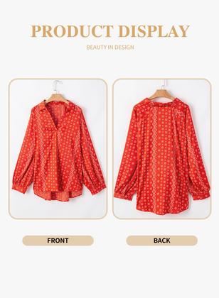 Imagem de Blusa feminina Eytino Plus Size Boho com estampa floral com decote em V 2X vermelha