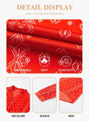 Imagem de Blusa feminina Eytino Plus Size Boho com estampa floral com decote em V 2X vermelha