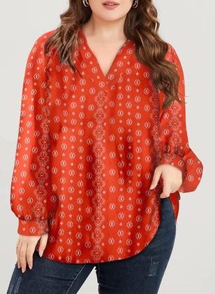 Imagem de Blusa feminina Eytino Plus Size Boho com estampa floral com decote em V 2X vermelha