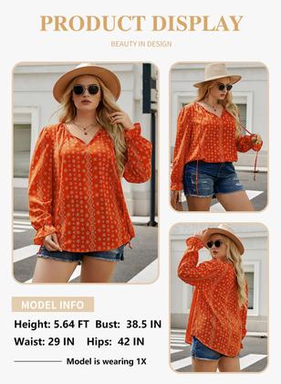 Imagem de Blusa feminina Eytino Plus Size Boho Floral Chiffon Vermelha 2X