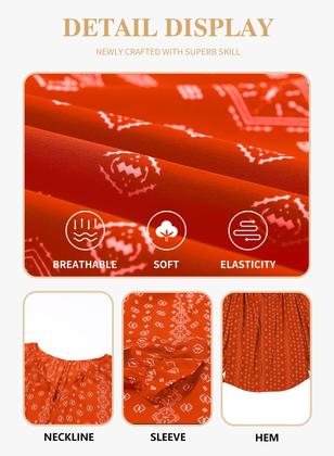 Imagem de Blusa feminina Eytino Plus Size Boho Floral Chiffon Vermelha 2X