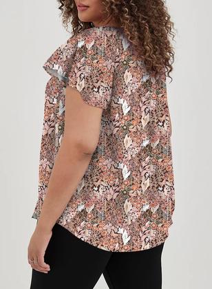 Imagem de Blusa feminina Eytino plus size chiffon boho floral 2X cáqui