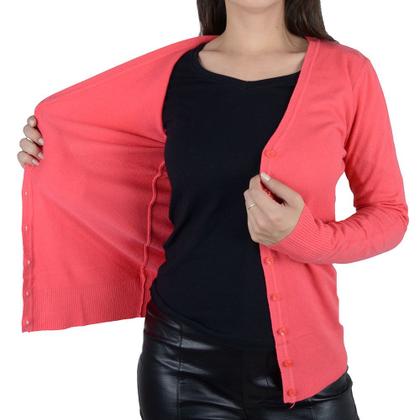 Imagem de Blusa Feminina Facinelli Cardigan Tricot Rosa Coral - 651180