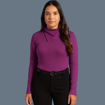 Imagem de Blusa Feminina Gola Ampla Assimétrica Manga Longa Tricot - Gris Cativa