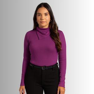 Imagem de Blusa Feminina Gola Ampla Assimétrica Manga Longa Tricot - Gris Cativa
