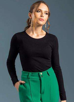 Imagem de Blusa Feminina Gola V Manga Longa Canelada