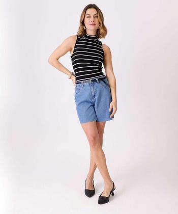 Imagem de Blusa Feminina Listrada Gola Alta Sem Manga Marisa-01077