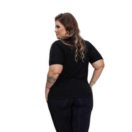 Imagem de Blusa Feminina Manga Curta Frente Em Paetê Plus Size Moda Evangélica Festa
