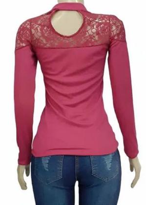 Imagem de Blusa feminina manga longa canelada estampada em relevo