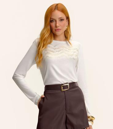 Imagem de Blusa Feminina Manga Longa Com Estampa Endless Bege