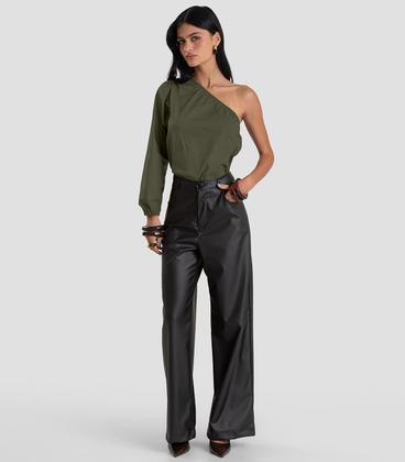 Imagem de Blusa Feminina Manga Única em Tricoline Dianna Verde