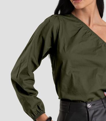 Imagem de Blusa Feminina Manga Única em Tricoline Dianna Verde