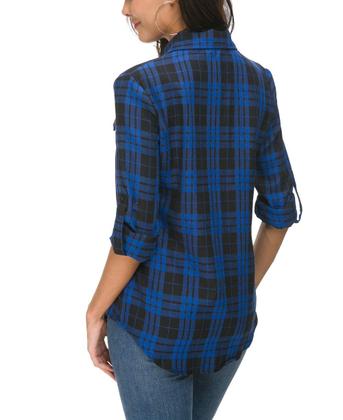 Imagem de Blusa feminina NUOREEL, casual, xadrez, macia, manga 3/4, azul royal