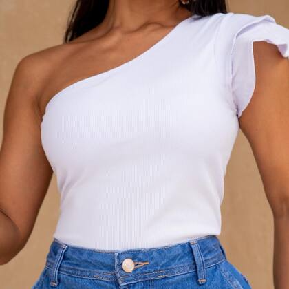 Imagem de Blusa Feminina Ombro Só Básica Nula Manca Top Cropped