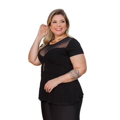 Imagem de Blusa Feminina Peplum Com Decote Em Tule Plus Size