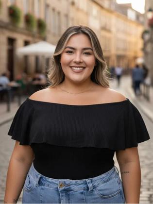 Imagem de Blusa Feminina Plus Size Babado Ciganinha Malha Festa Noite Balada