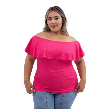 Imagem de Blusa Feminina Plus Size Babado Ciganinha Malha Festa Noite Balada