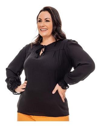 Imagem de Blusa Feminina Plus Size Camisa Social Exclusivas Manga Longa Elegante
