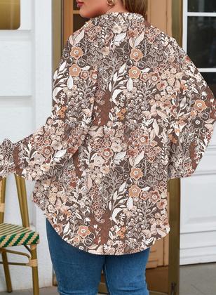 Imagem de Blusa feminina plus size Eytino Boho Floral com decote em V 2x cáqui