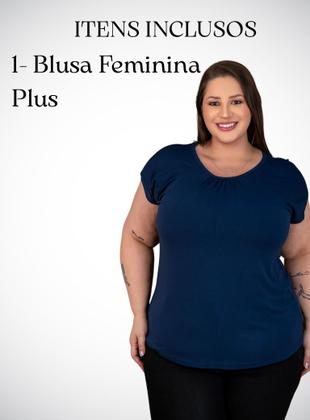 Imagem de Blusa Feminina Plus Size Lisa Manga Curta Elegante Tecido Viscolaycra Com Detalhe Franzido Na Gola