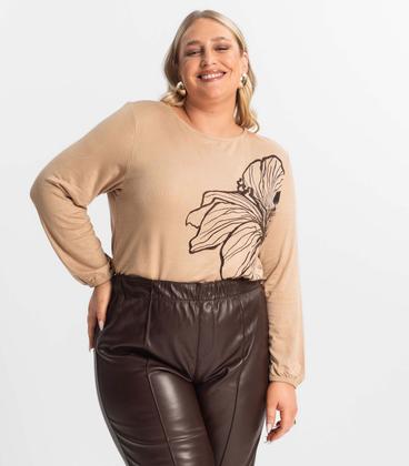 Imagem de Blusa Feminina Plus Size Manga 7/8 Secret Glam Marrom
