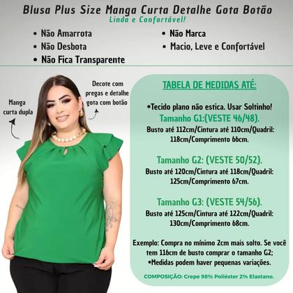 Imagem de Blusa Feminina Plus Size Social Manga Curta Detalhe Gota Botão Crepe