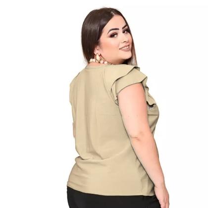 Imagem de Blusa Feminina Plus Size Social Manga Curta Detalhe Gota Botão Crepe