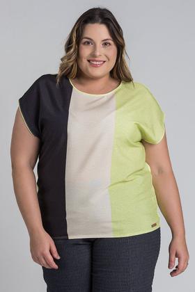 Imagem de Blusa Feminina Plus Size Tricolor Sublimada Visco - Cereja Rosa